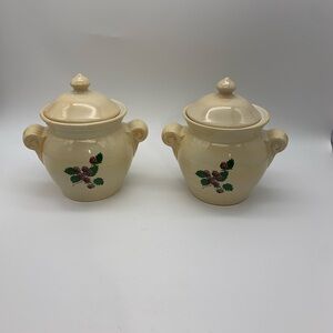 Set Of 2 Vintage Designpac INC Canisters Creamy Beige With Raspberries Pattern